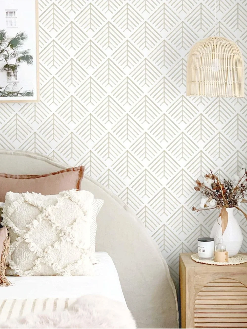 Boho Neutral Geometric Peel-and-Stick Wallpaper - White & Beige NWT